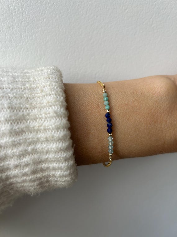 Amazonite, lapis lazuli and apatite bracelet.  Emotional healing. Weight loss aid. Gold filled/sterling silver bracelet.