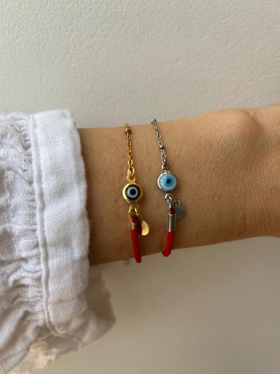 Red string evil eye bracelet.  Evil eye bracelet.Gold/silver stainless steel chain.Protection bracelet.