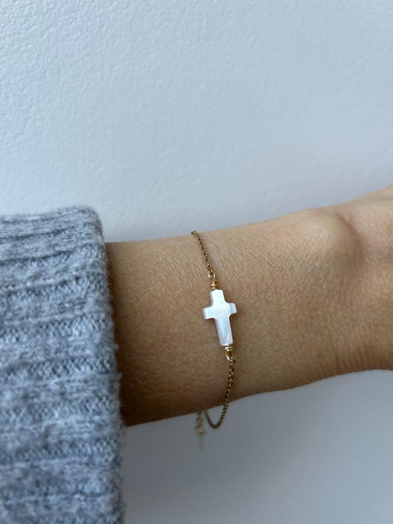 Sideways cross bracelet for women. Cross bracelet. Christian jewelry. Stainless steel chain.