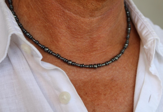 Hematite beaded necklace. Mens beaded stone necklace. 4mm beads.