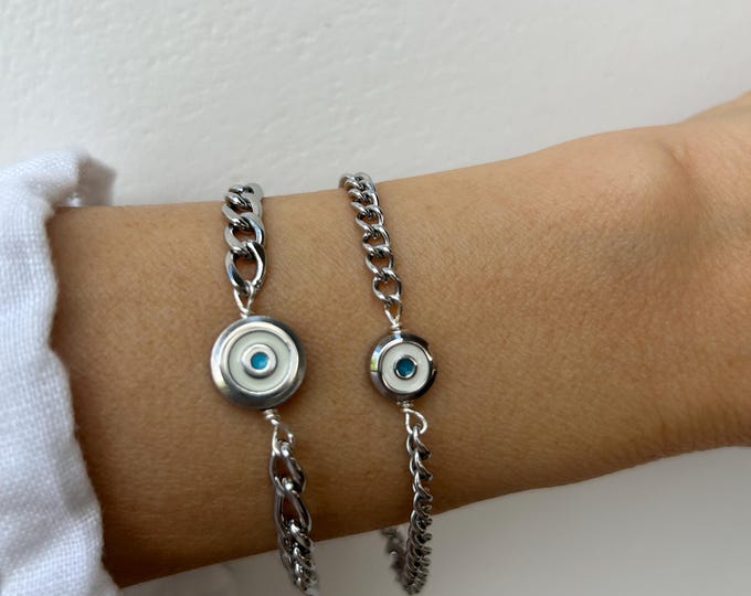 Evil Eye Bracelet for men. Stainless Steel Curb/Figaro Chain. Protection Bracelet. Unisex evil eye .