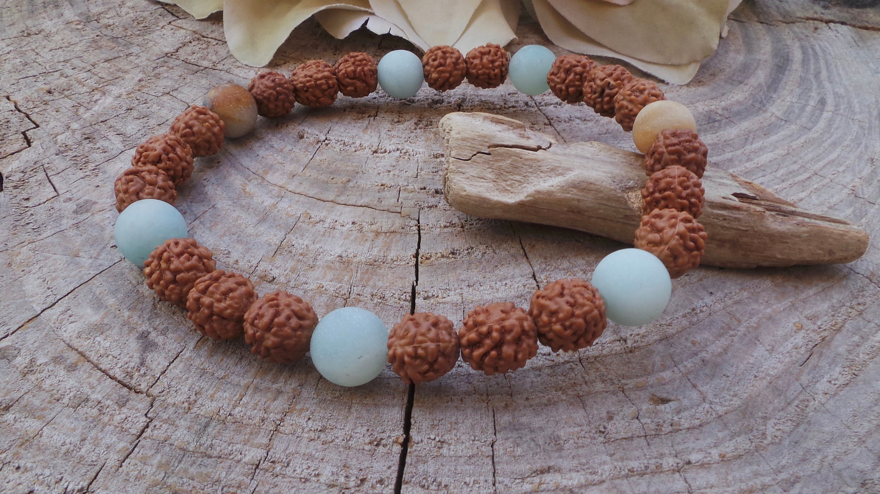 Rudraksha and amazonite bracelet. Mens beaded bracelet . Sacred