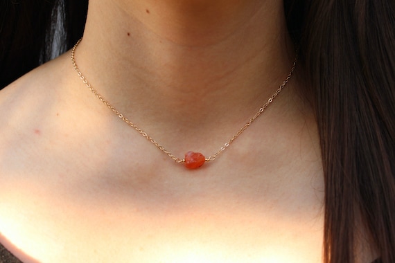 Raw carnelian nugget necklace.  Carnelian crystal necklace. Carnelian choker. Orange gemstone.  Gold filled, sterling silver.