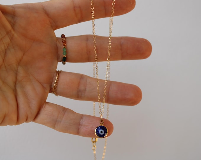 Gold Filled Blue Evil Eye Necklace: Greek Mati Charm, Protection Jewelry