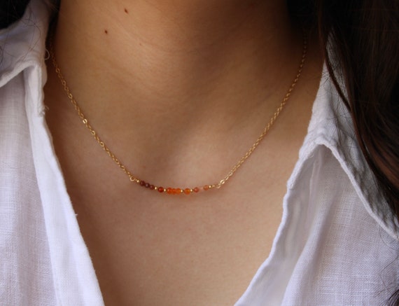 Dainty carnelian necklace.  Beaded carnelian necklace. Shaded carnelian necklace.  Gold filled/rose gold filled/sterling silver
