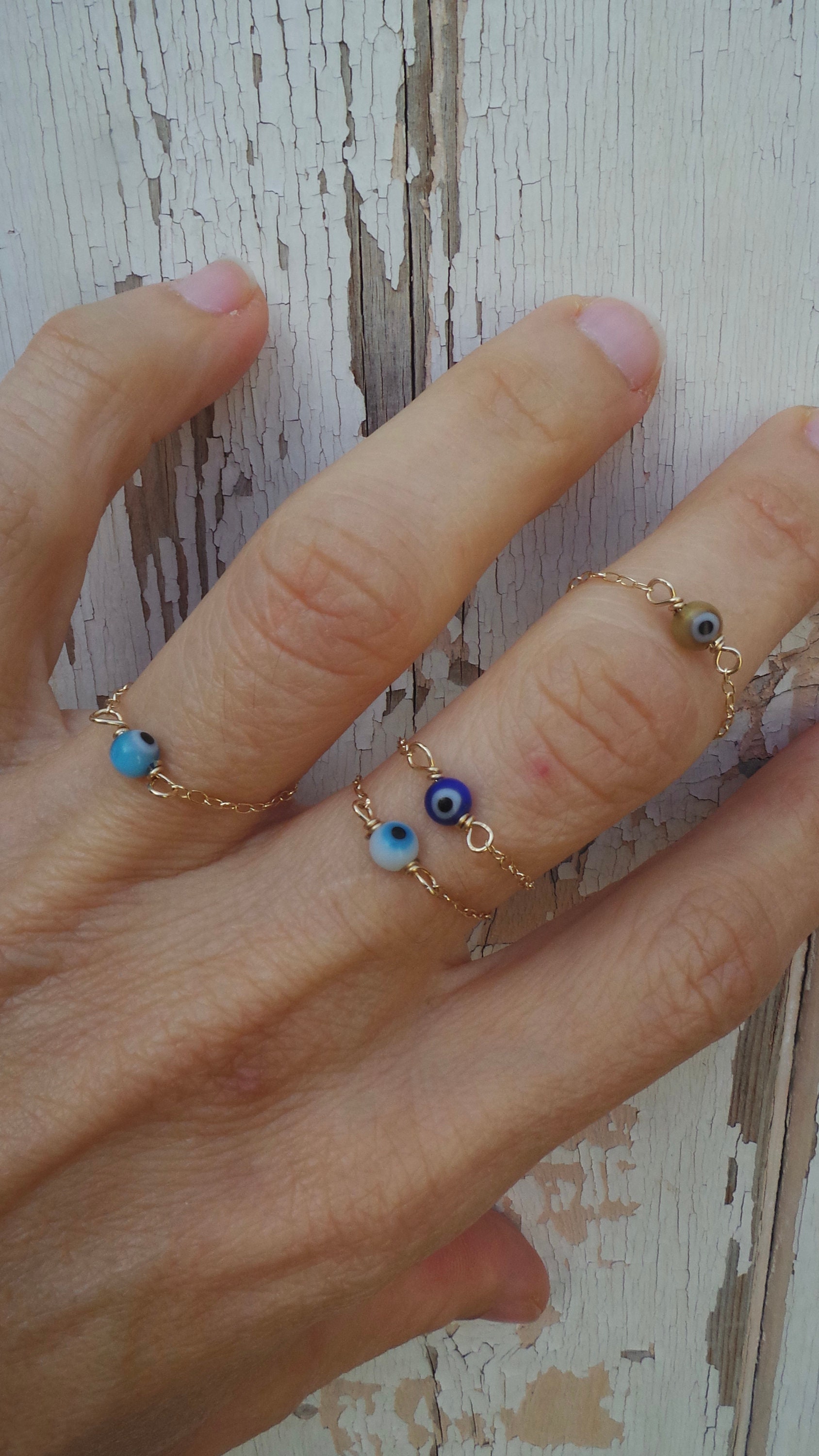 Evil eye ring. Evil eye chain ring. Gold filled evil eye ring. Dainty
