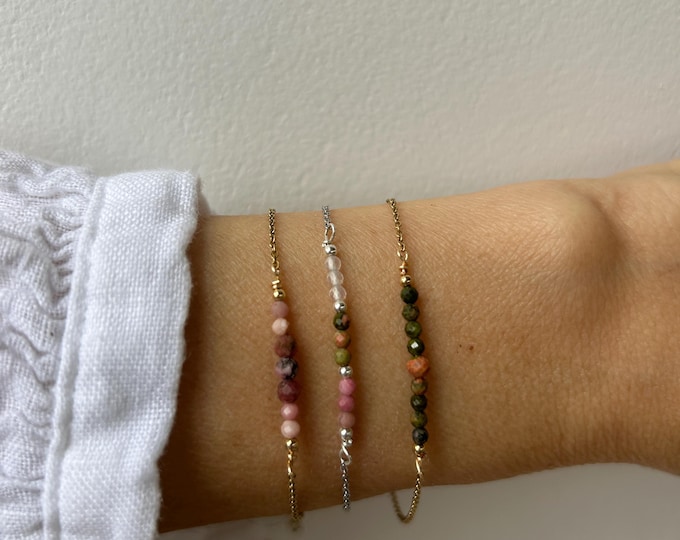Fertility support bracelet. Rhodonite, rose quartz, unakite  bracelet. Emotional healing/ Self love. Gold, silver, rose gold chain