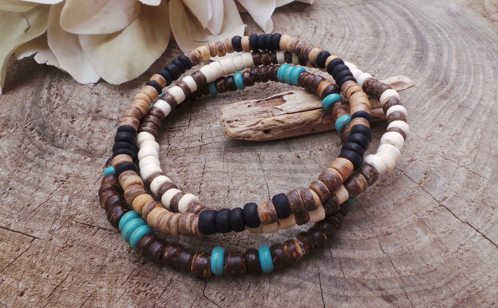 Mens surfer bracelet. Mens beaded bracelet. Mens wood bead bracelet