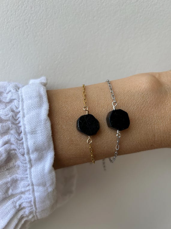 Black Tourmaline Bracelet. Empath protection Stainless Steel Chain
