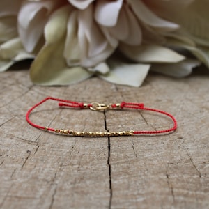Silk red string silk bracelet .24k gold vermeil red string bracelet. Pure silver red silk bracelet. Rose gold vermeil. Friendship bracelet. Gold (vermeil)