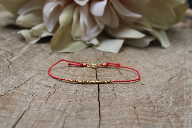 Silk red string silk bracelet .24k gold vermeil red string bracelet. Pure silver red silk bracelet. Rose gold vermeil. Friendship bracelet. Gold (vermeil)