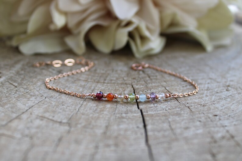 7 chakra bracelet. Real stone 7 chakra. Dainty chakra bracelet . Crystal healing bracelet. Gold filled/rose gold, sterling silver image 3