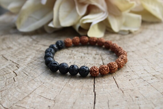 Rudraksha and lava rock mala bracelet. Sacred rudraksha bracelet. Protection, grounding, stress relieving. Beaded bracelet men.