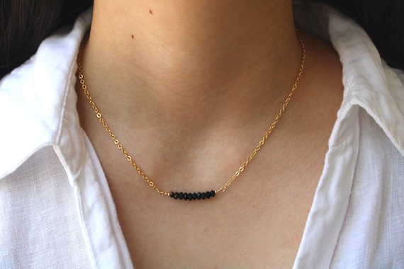 Black tourmaline bar necklace. Empath protection necklace. Gold, silver, rose gold chain.