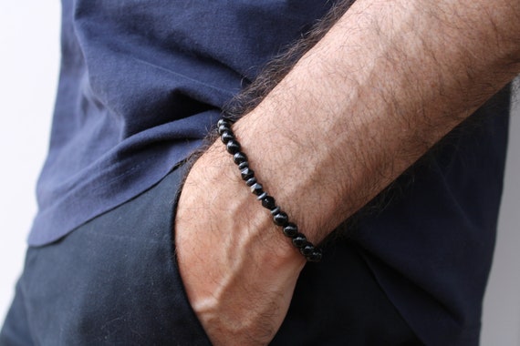 Black onyx bracelet for men. Beaded black onyx bracelet.  Bracelet for protection  and  grounding. Gemstone bracelet. 6mm beads