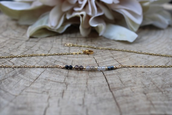 Empath protection necklace. Black tourmaline, smoky quartz, moonstone, labradorite, hematite. Gold filled, sterling silver