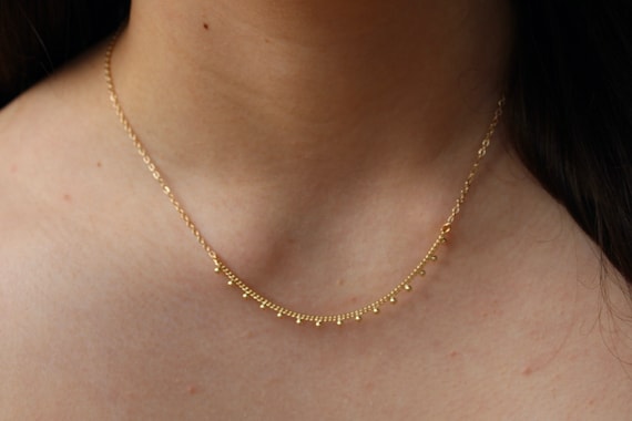 Dainty 14k gold filled chain necklace. Layering necklace. Beaded gold filled necklace. Dot necklace.  Minimalist necklace.