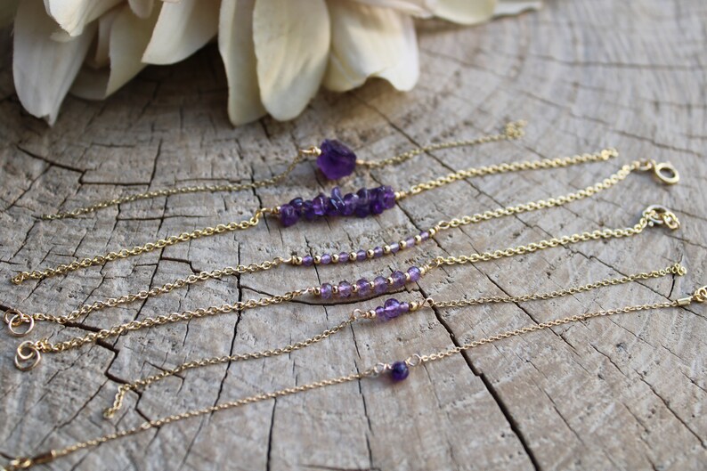 Dainty amethyst bracelet. Raw amethyst nugget bracelet. February birthstone. Amethyst chain bracelet. image 10