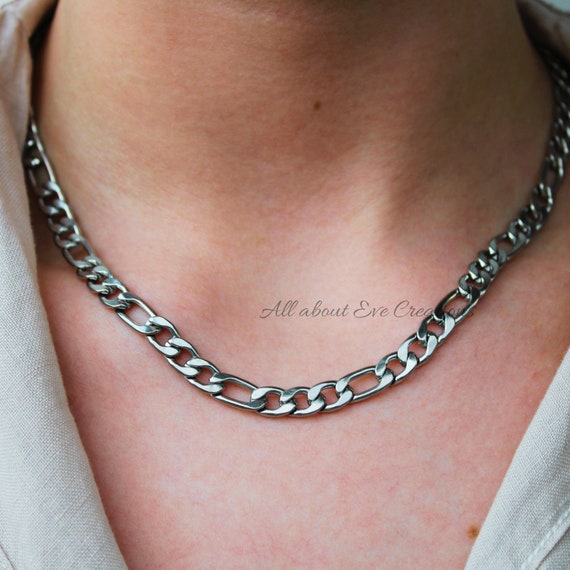 Mens  chain necklace. Mens silver chain necklace. Stainless steel chain necklace. Thick chain necklace. Figaro chain necklace. Chunky chain