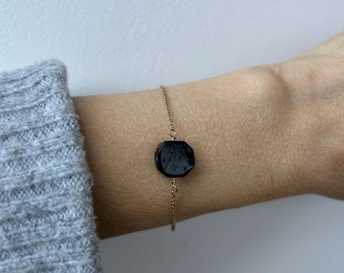 Black Tourmaline Bracelet. Empath protection Stainless Steel Chain