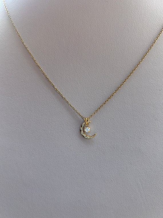 Minimalist dainty moon gold necklace. Crescent moon charm, Layering necklace. Tiny moon necklace.