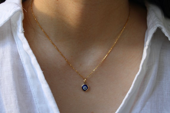 Dainty evil eye necklace. 18k Gold filled evil eye necklace. Blue evil eye necklace .Greek mati necklace.  Layering necklace.
