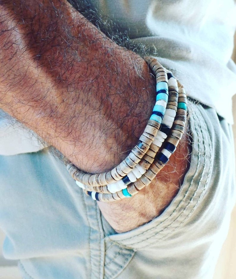 Mens bracelet set.Mens beaded bracelet. Surfer style Etsy