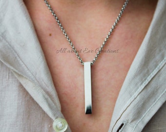 Mens vertical bar pendant.  Mens bar necklace. Vertical bar necklace.  Bar necklace for men. Mens stainless steel pendant necklace.