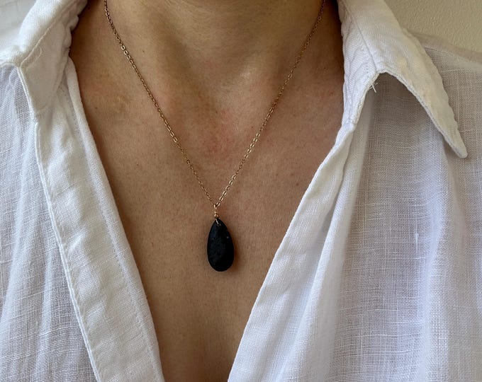 Lava diffuser necklace. Lava rock teardrop necklace. Aromatherapy jewelry.  Essential oil necklace. Gold, silver chain.