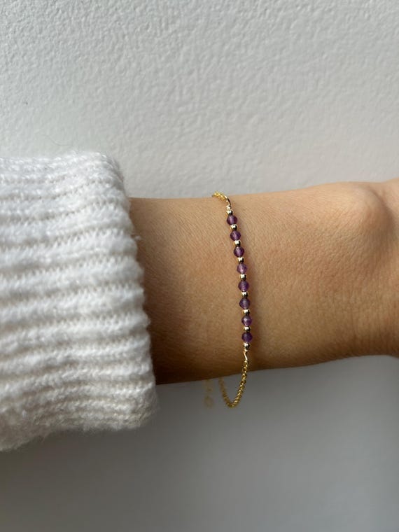 Dainty amethyst bracelet.  Gold filled amethyst bracelet. February birthstone.  Dainty gemstone bracelet.