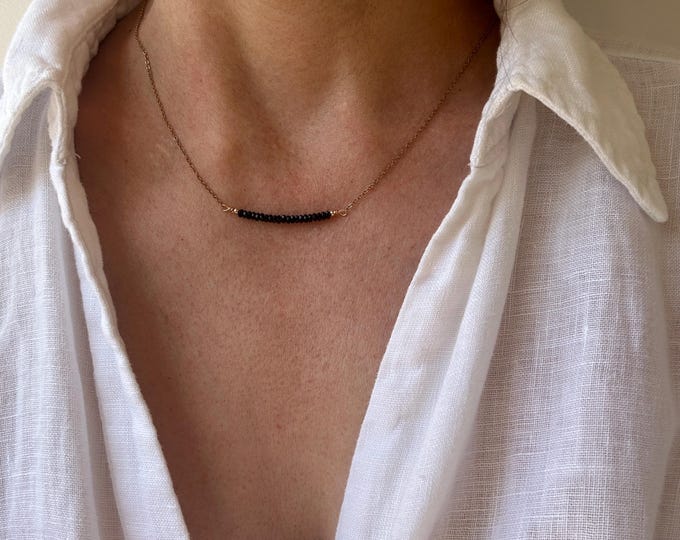 Black tourmaline bar choker. Empath protection necklace. Gold, silver, rose gold chain.