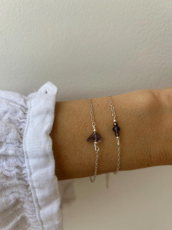 Iolite bracelet. Water sapphire bracelet.  September birthstone. Gold, silver, rose gold.