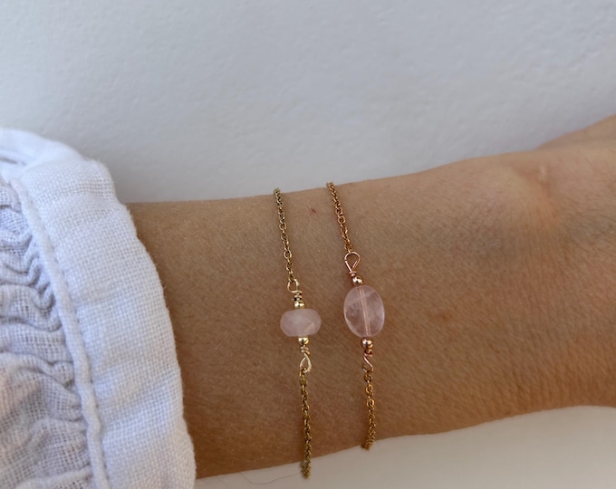Rose Quartz Nugget Bracelet, Faceted Crystal, Fertility Support. Gold filled, sterling silver, stainless steel