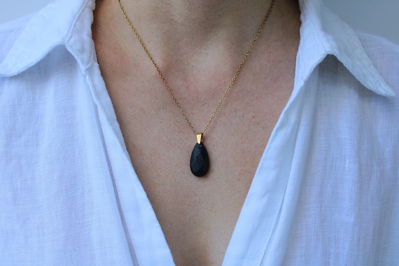 Lava diffuser necklace. Lava rock teardrop necklace. Aromatherapy jewelry.  Essential oil necklace. Gold, silver, rose gold