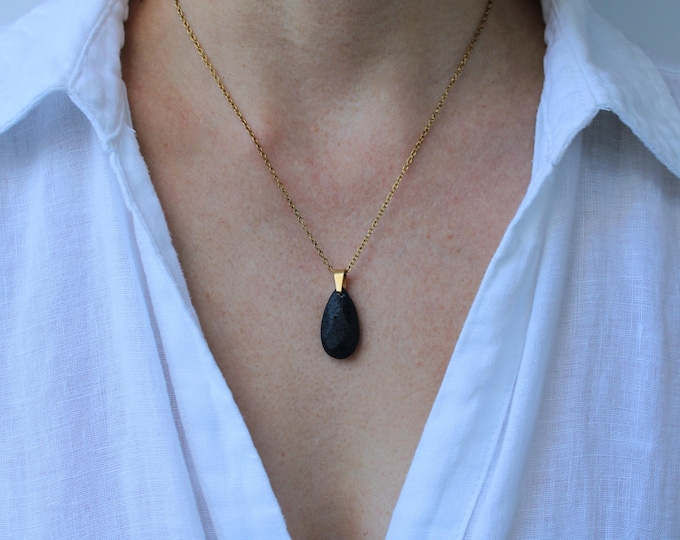 Lava diffuser necklace. Lava rock teardrop necklace. Aromatherapy jewelry.  Essential oil necklace. Gold, silver, rose gold