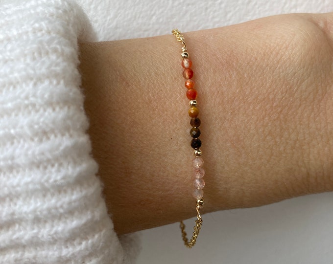 Bracelet for abundance and positivity. Carnelian, tiger's eye and sunstone. Multi gemstone bracelet. Gemstone bead bar bracelet.