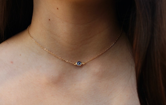 Dainty evil eye choker. Gold filled evil eye necklace. Blue evil eye necklace .Greek mati necklace.  Layering necklace.