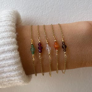 Dainty gemstone bracelet. Birthstone bracelet. Gold, silver, rose gold chain. Black tourmaline, amethyst, aquamarine, pearl (21 options)