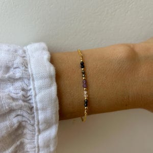 Pulsera de protección contra la empatía. Bloquea la energía negativa. Turmalina negra, cuarzo transparente, amatista, pirita y hematita. Chapado en oro, plata de ley.