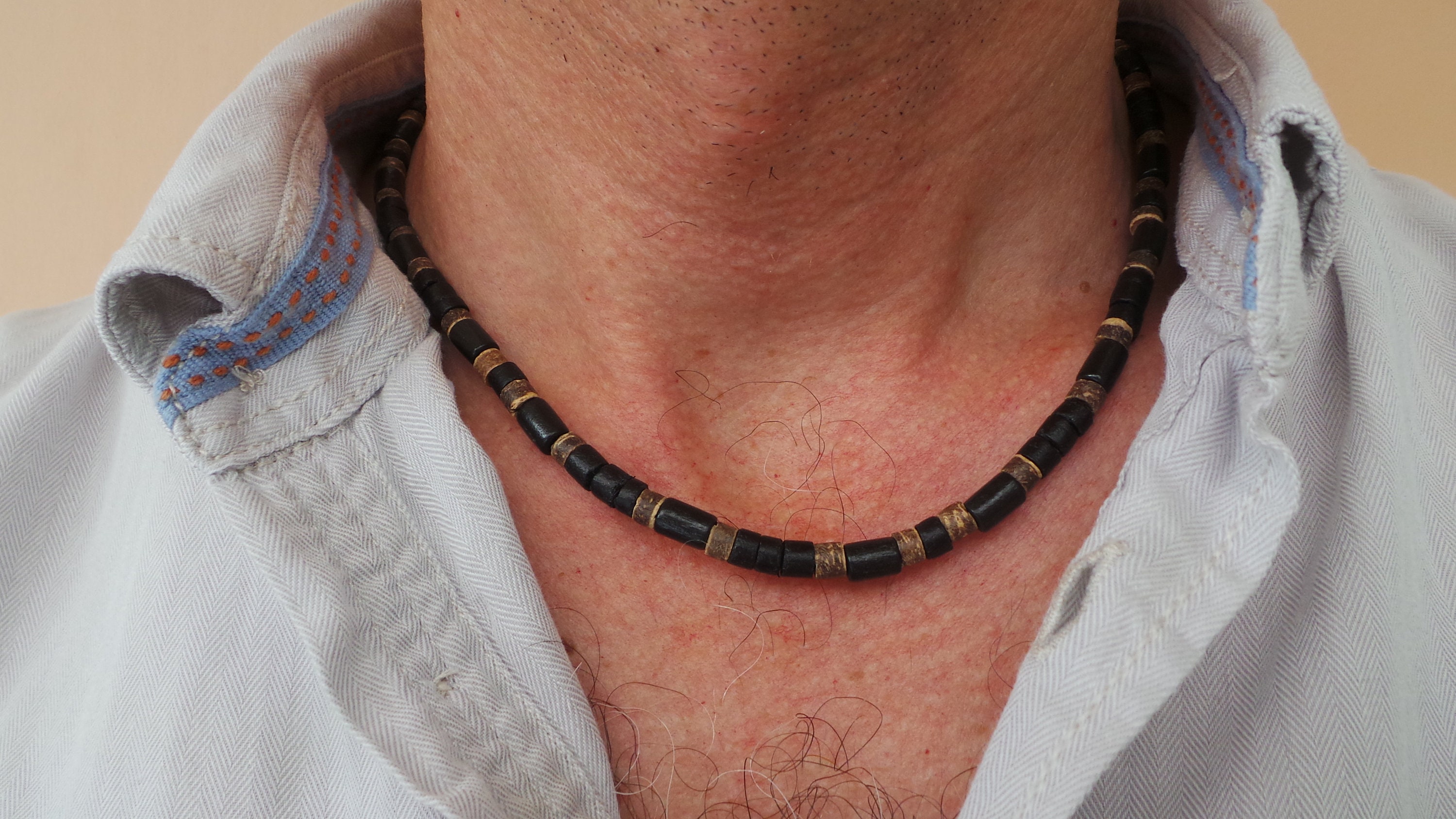 Mens beaded necklace . Mens necklace. Surfer style necklace. Brown
