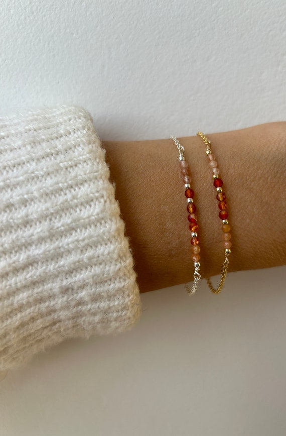 Ombre carnelian bracelet.  Beaded carnelian bracelet.   Gold filled/rose gold filled/sterling silver