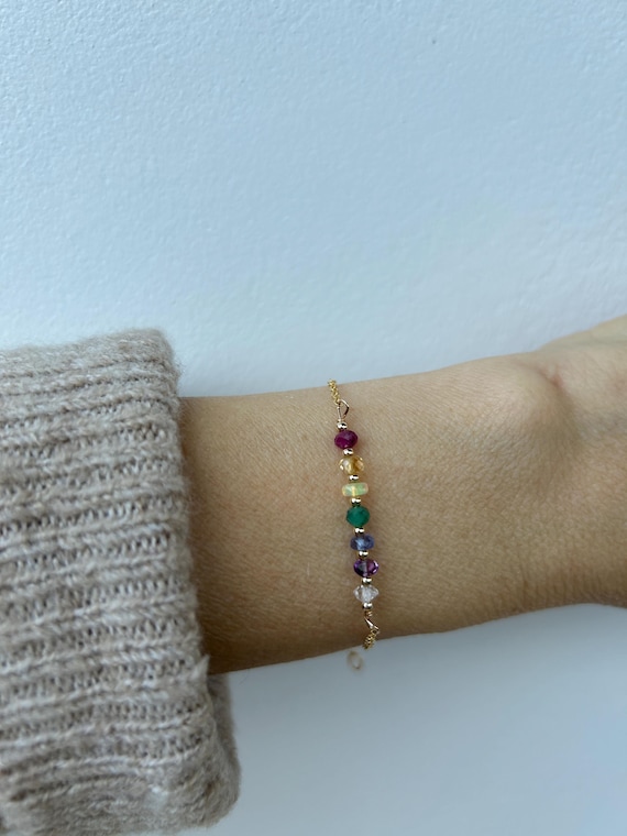 7 chakra bracelet. Real stone 7 chakra. Dainty 7 chakra bracelet. Alternative 7 chakra gemstones. Gold filled/sterling silver
