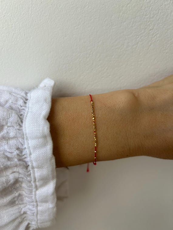 Red silk cord bracelet. 24k gold vermeil silk bracelet. Pure silk cord bracelet with Karen hill beads. Beaded silk bracelet. 11 colours