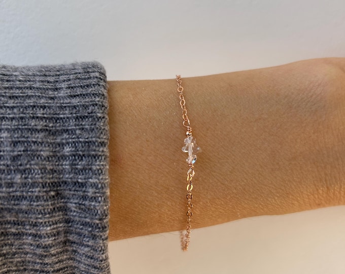 Dainty herkimer diamond bracelet. April birthstone.  Diamond bracelet. Bridal bracelet. Bridesmaid bracelet. Gold, silver, rose gold chain.