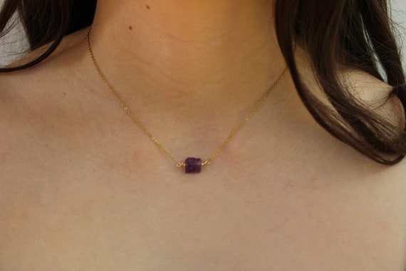 Amethyst necklace. Raw amethyst choker. Amethyst nugget. February birthstone. Emotional healing necklace