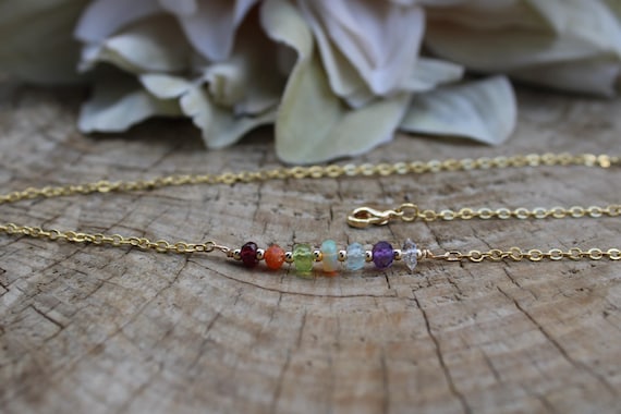 7 Chakra Gemstone Necklace: Gold, Silver, Rose Gold Chain, Real stones