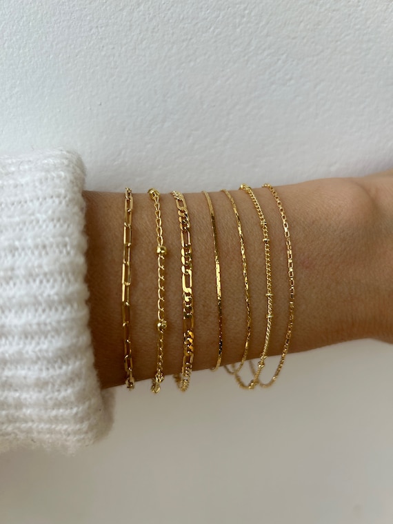 Minimalist bracelet. Dainty chain bracelet. Gold filled stacking bracelets. Thin chain bracelet. Figaro, cardano, snake, paper clip