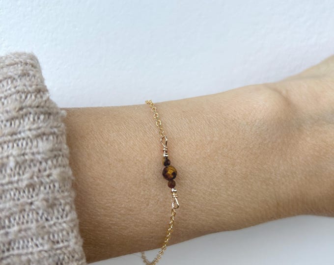 Tiger's Eye Gemstone Bracelet, Dainty Gold, silver Chain, Protection Jewelry
