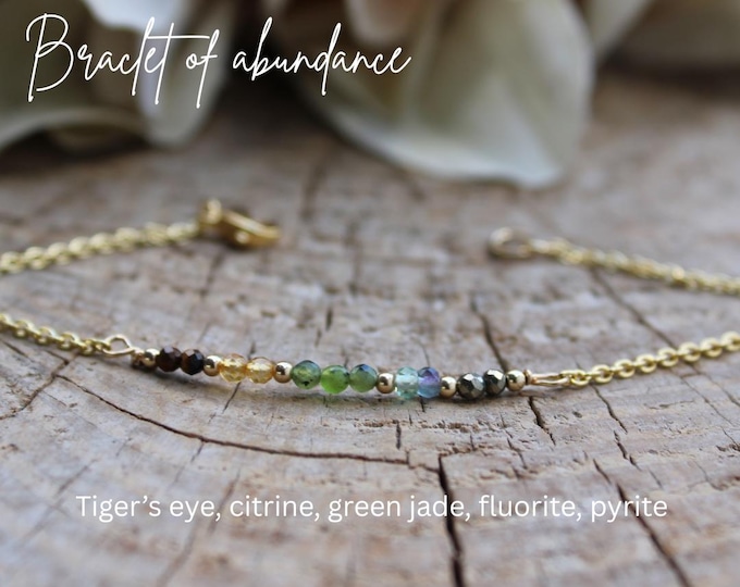 Abundance bracelet. Tiger's eye, citrine, green jade,  fluorite and pyrite bracelet. Crystal healing.
