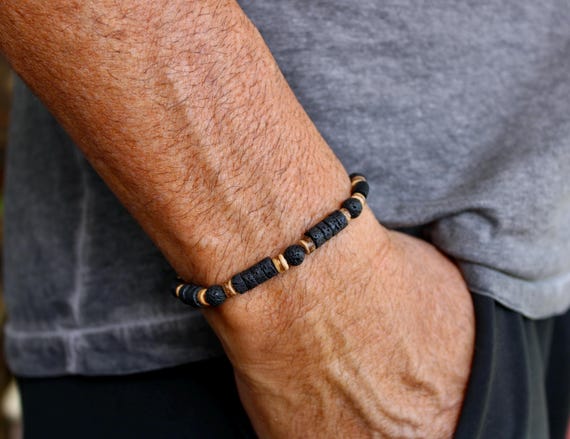 Mens lava rock bracelet. Beaded lava rock heishi bracelet. Bracelet for protection and ground. 6mm beads.